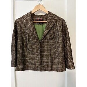 Vintage 60s 70s Hoover Cropped Blazer Brown Tweed Textured Hong Kong Mod Jacket